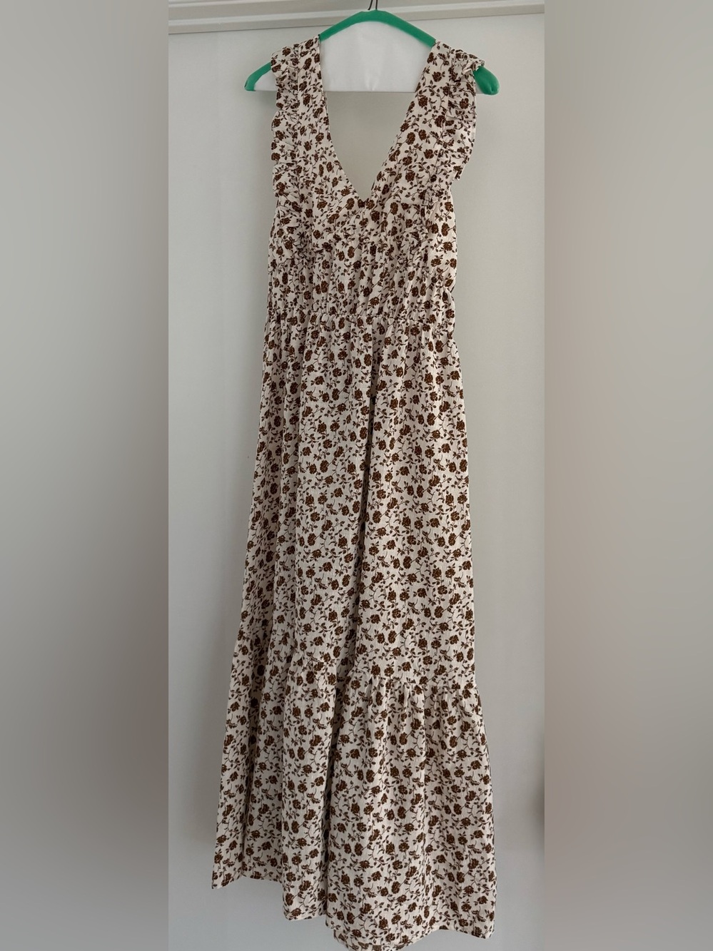 Lush Cream Maxi Skirt with Brown Floral Print